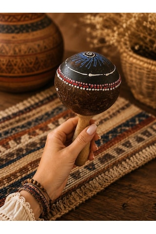 Marakas El Yapımı Hindistan Cevizi Ritim Çalgısı Ahşap Perküsyon Müzik Aleti