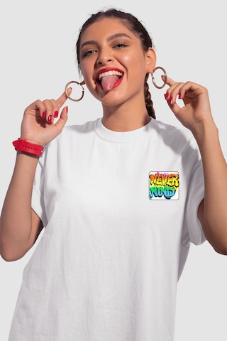 Unisex Renkli Graffiti Baskılı Oversize Beyaz T-shirt Beyaz