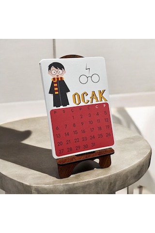 2025 Takvim - Hp Büyücüler Desenli Standlı Masaüstü Takvim- Ahşap Telefon Tutucu