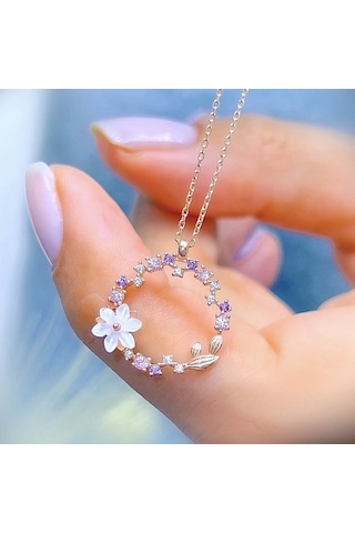 Mia vento Manolya Çiçeği Sevgi Haresi Rose Renk Flowers Gümüş Kolye