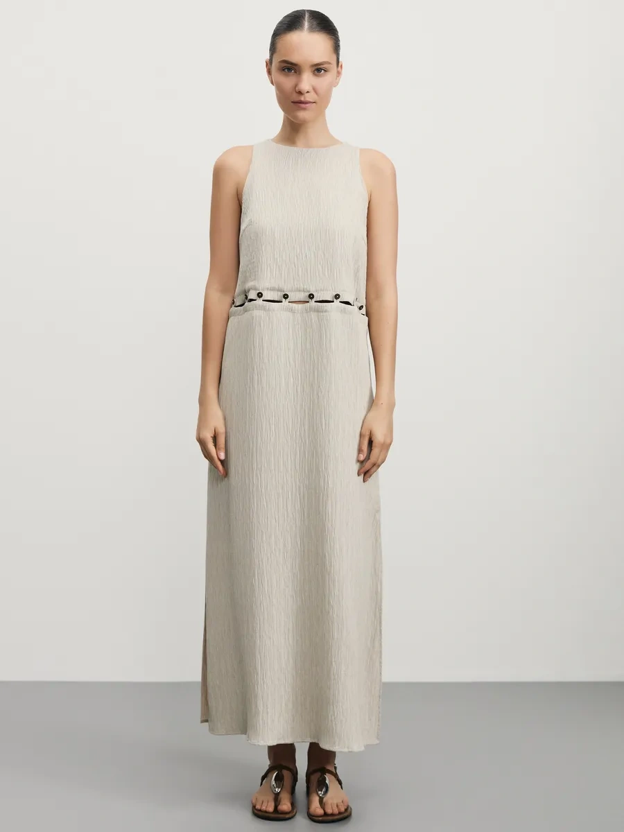 Zarına Viskozdan Yapılmış Yazlık Midi Elbis 431972124 Bej