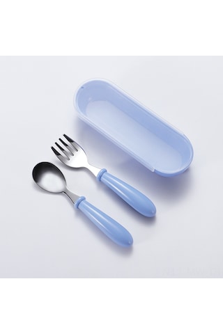 Moveevo Çocuklar İçin 304 Çelik Çatal Kaşık Kutusu Seti - Mavi, Sevimli Desenler, Kolay Tutuş, Hediye Özel, Depolama Kolay Mavi