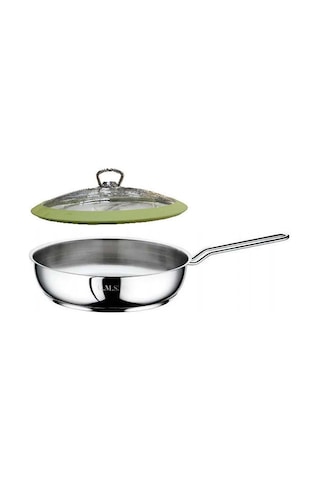 Oms Çelik Tava 26x6 Cm Silikonlu Cam Kapaklı - Yeşil Gri