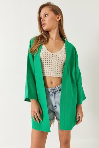 Shade Kadın Keten Dokulu Kısa Basic Kimono 60261496 - Yeşil