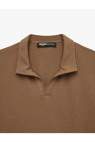 Koton Regular Fit Kısa Kollu Dokulu Basic Polo Yaka Tişört Kahverengi 6sam10091mk Kahve