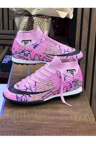 Erkek Likralı Çoraplı Halısaha Spor Ayakkabı- Pembe Fuşya-655 Pembe