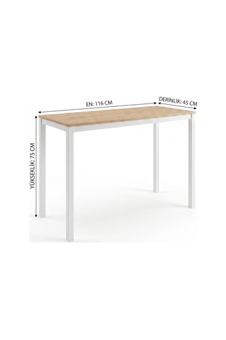 Minimal Meşe Desenli Çok Amaçlı Mutfak Masası 116x45x75cm / Beyaz Metal Profil Ayaklı Diğer