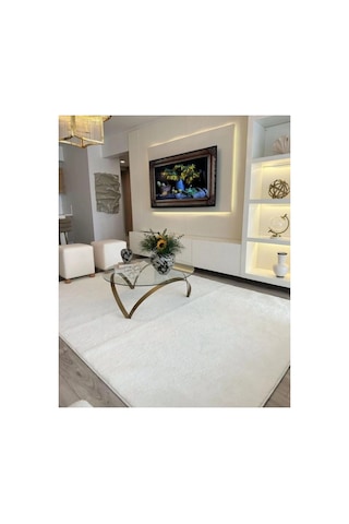 Krem Post Peluş Yumuşak Yıkanabilir Kaymaz Dot Taban Salon Koridor Çocuk Halısı Krem