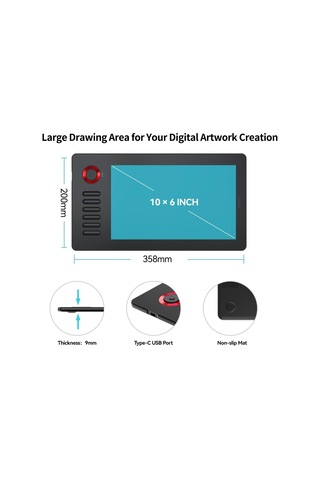 A15 Pro 10x6 İnç Profesyonel Grafik Tablet, 16384 Yüksek Seviye Basınç Hassasiyetli Profesyonel 5080 Lpı Grafik Tas
