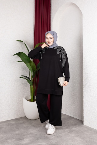 Hira Life Fashion Moda Efsa Kadın Siyah Tesettür Giyim Zarif Taş Detaylı Tunik & Pantolon İkili Takım Siyah Siyah Hira Life Fashion Moda Efsa Kadın Siyah Tesettür Giyim Zarif Taş Detaylı Tunik & Pantolon İkili Takım Siyah Siyah