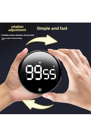 Symbee Yeni Model Dönüştürülebilir Lastikli Mıknatıslı Zamanlayıcı - Mutfak, Fırınlama, Çalışma Ve Dışarıda Kullanım İçin Yuvarlak Taksimetre Platin Siyah