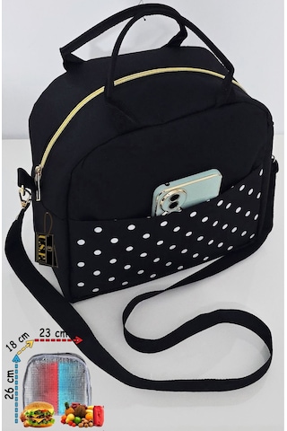 Sıcak, Soğuk Isı Yalıtımlı Termal Termoslu Yemek, Mama, Beslenme, Gıda İçin Askılı Taşıma Çantası Siyah - Beyaz