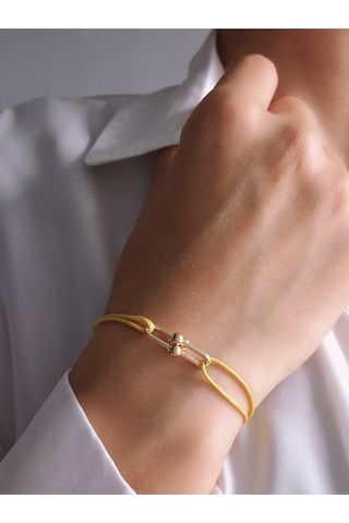 Tiffany Model Deri İpli El Yapımı Gold Sarı Renkli Bileklik Sarı
