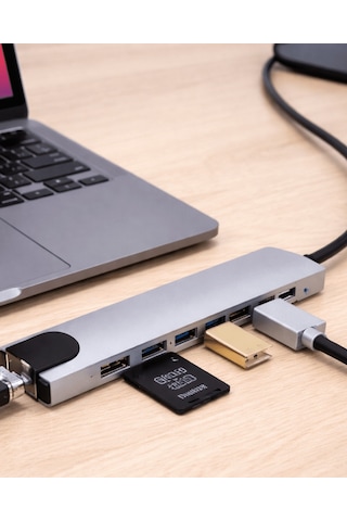 Usb C Çoklu Port Adaptör Hdmı Usb Ethernet Sd Kart Hub Tkndy-bsva4969 Renk