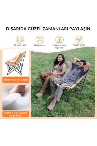 Kingcamp Lemon Lux Double Ultra Konforlu Çift Kişilik Kamp Sandalyesi Khaki Bej