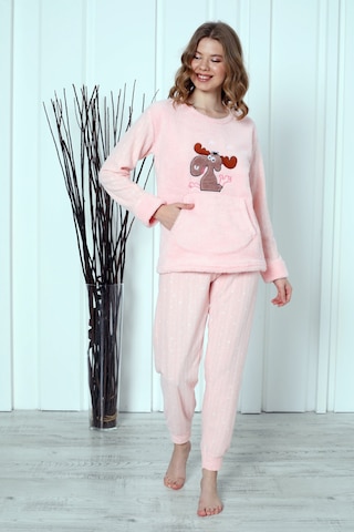 Wordex Fwn 04-3301 Peluş Welsoft Polar Kışlık Yumoş Geyikli Kadın Pijama Takımı Soft Pembe