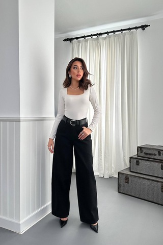 Alemdarshop Siyah Geniş Paça Jeans Pantolon