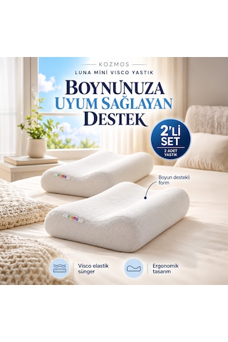 2'li Boyun Destekli Visco Ortopedik Yastık - Kozmos Serisi Beyaz