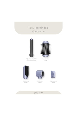 Sinbo SHD-1719 Pro Airwrap Compact Uzun Multi-styler Hava Üfleme 5in1 Saç Şekillendirici Bldc Motor Mor