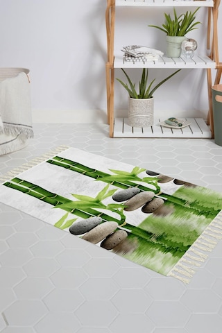 Banyo Halısı Dijital Baskılı Banyo Paspası 50x80 Polyester Kaymaz Tabanlı Duş Paspası 10056 Yeşil