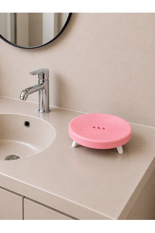 Su Tutmaz, Sabun Ve Süngerlik Ayaklı Sabunluk Şık Sabun Sünger Tutucu. Banyo Mutfak Kullanımı. Sert Plastik Açık Pembe