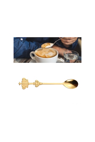 Konesam Altın Renkli Çift Taç Desenli Paslanmaz Çelik Kahve Kaşığı - Çok Amaçlı Tatlı Ve Çay Karıştırıcı Araç Diğer