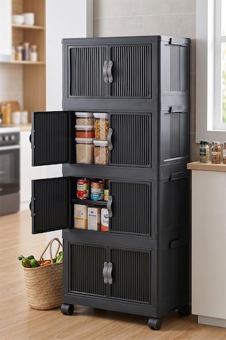 55 Lt Geniş Hacimli Organizer Dolap - 4 Bölmeli 127 Cm Çok Amaçlı Banyo Ve Mutfak Düzenleyici Siyah
