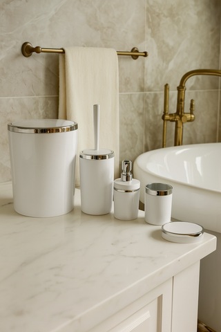 Makri Home Banyo Seti 5'li,akrilik-çöpkovası,wc Fırçalık,sıvı Sabunluk,diş Fırçalık,el Sabunluk Bordo