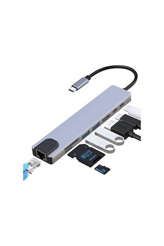 8in1 Type-c Usb Hdmı Çevirici Adaptör Hub.