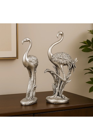 Gold Ve Gümüş Renk Flamingo Biblo Seti 2 Li 45x18