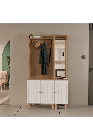 Set 5072-5088 Rapsody Sağ Aynalı 3 Kapaklı Membran 4 Askılı Bohem Portmanto Sepet-beyaz Beyaz - Meşe