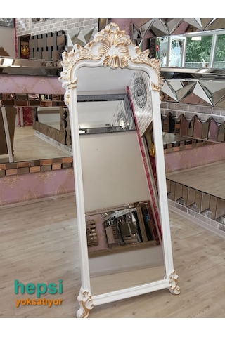 Vintage Madam Model Beyaz Altın Renk Varaklı Boy Aynası (443022270) Beyaz