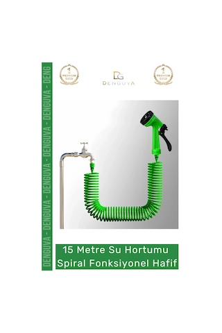 Hortum Profesyonel Bahçe Bakımı Esnek Dayanıklı 15 Metre Su Hortumu Spiral Fonksiyonel Hafif