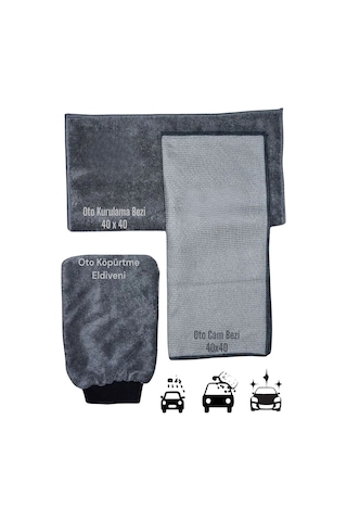 Hrpak Mikrofiber Oto Yıkama Araba Kurulama Seti 3'lü
