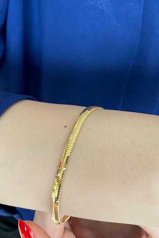 Zümrüt Sarraf 14 Ayar Yeşil Altın Kadın Tondo Ezme Zincir Bilekli Sarı Altın