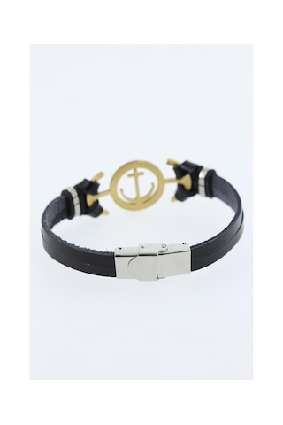 Gold Renk Deniz Çapası Figürlü Metal Aksesuarlı Siyah Renk Deri E Çok Renkli