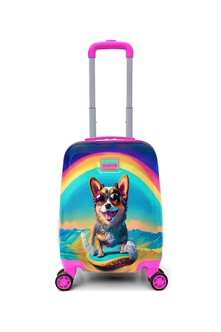 Coral High Sörf Yapan Köpek Desenli Kız Çocuk Seyahat Tatil Valizi Çok Renkli