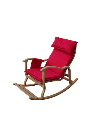 Enda Home Verona Minderli Ahşap Sallanan Sandalye Doğal Ahşap Gürgen Dinlenme Koltuğu Kırmızı