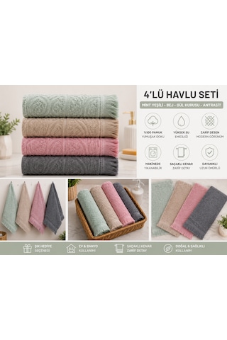 Pamuklu Mutfak Havlusu 4'lü Set 30x50 Cm El Ve Kurulama Havlusu Yumuşak Emici Çok Amaçlı Mint