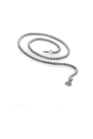 Labalaba Erkek Gri Örme Model Çelik Zincir Kolye Gümüş