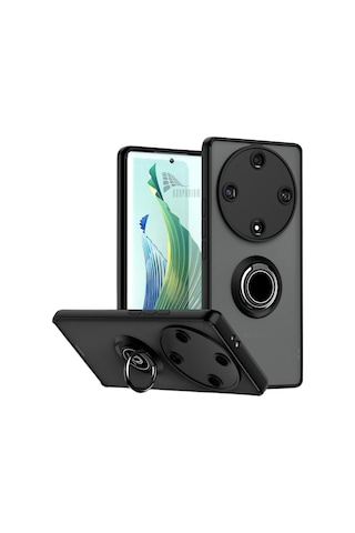 Honor X9b Uyumlu Kılıf Yüzüklü Standlı Extra Darbe Koruma Sert Silikon Kapak - Siyah Siyah