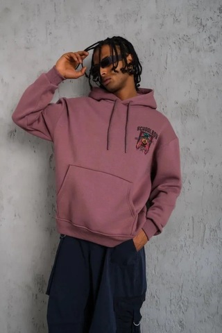 Veraura Lifestyle Erkek School Boy Baskılı Kapüşonlu Sweat - Gül Kurusu Gülkurusu
