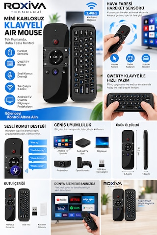 Mini Kablosuz Air Mouse Klavyeli Kumanda Android Tv / Tv Box /pc/projektör Uyumlu