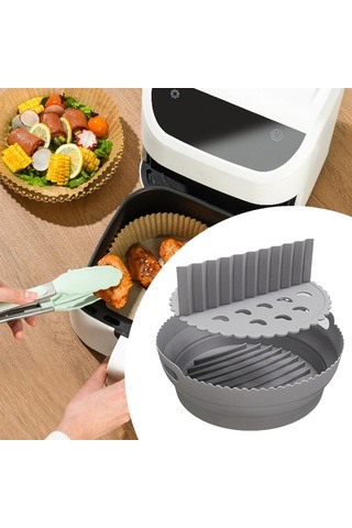 Homyl Katlanabilir Silikon Hava Fritöz Astarı Yedek Yuvarlak Bölücülü Gri