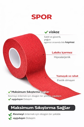 Rijit Fiksasyon Yapışkanlı Sporcu Bandajı 3.7cm X 10 Metre Kırmızı