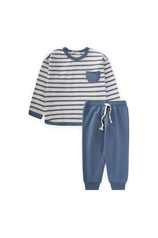 Cigit Çizgili Sweatshirt Takım 1-7 Yaş İndigo Mavi İndigo