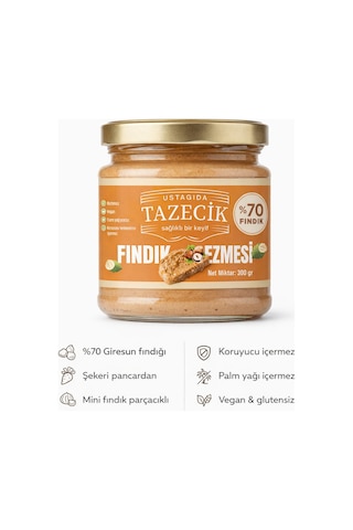 Ustagıda Tazecik %70 Fındık Ezmesi 300 Gram Glütensiz - Vegan