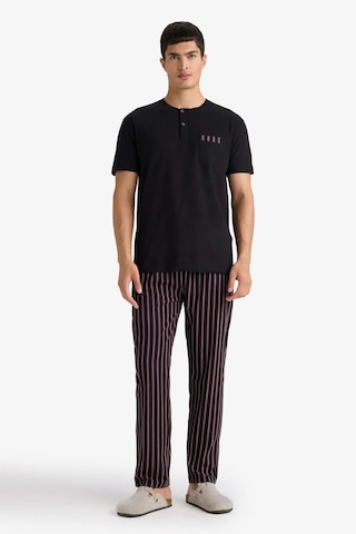 Defacto Pijama Takımı Regular Fit Kısa Kollu Üst Çizgili Uzun Alt F4884ax25aubk81 Siyah