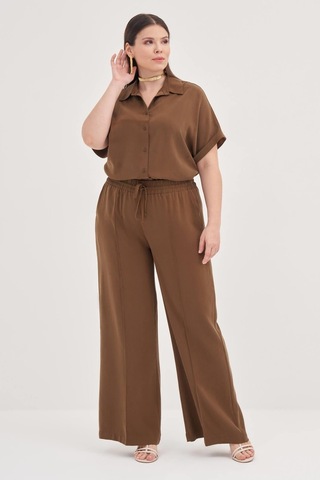 Beli Lastikli Cepli Palazzo Pantolon-1799 Kahverengi