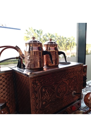 Binbir Trend Işlemeli Battal Boy Bakır Kahveci Demliği 2.3 L Bakır